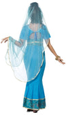 Back of long blue Bollywood costume with veil