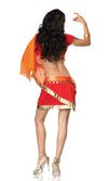 Back of orange and red Indian skirt, top and attached mock sari