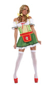 Lace trimmed short Oktoberfest dress in green with small red apron and hair bows