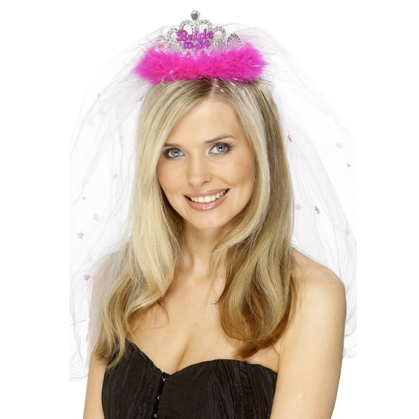 Bride to Be tiara and veil, with fuchsia trim