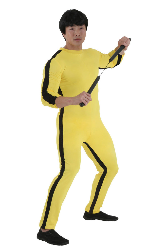 Yellow Bruce Lee jumpsuit with black stripes