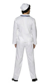 Back of men's white sailor costume shirt, trousers, hat and blue scarf