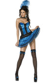 Blue can can corset top, petticoat skirt, hair clip, garters and choker