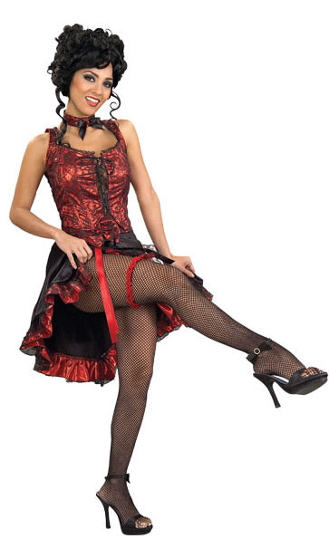 Red can-can dancer corset top, skirt and choker