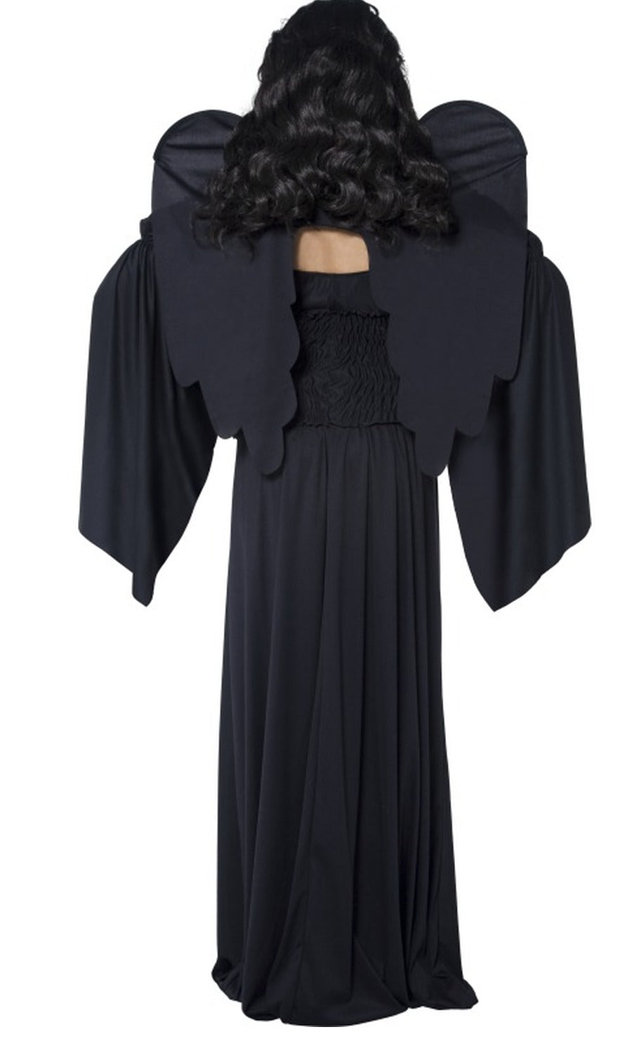 Back of black angel dress with wings and sleeves