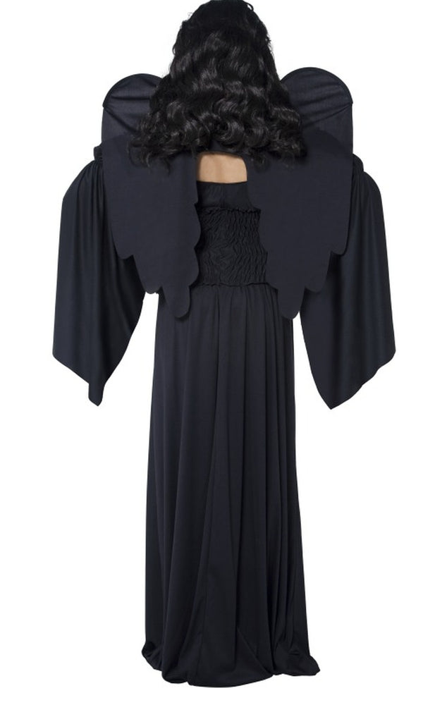 Back of black angel dress with wings and sleeves