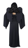 Back of black angel dress with wings and sleeves