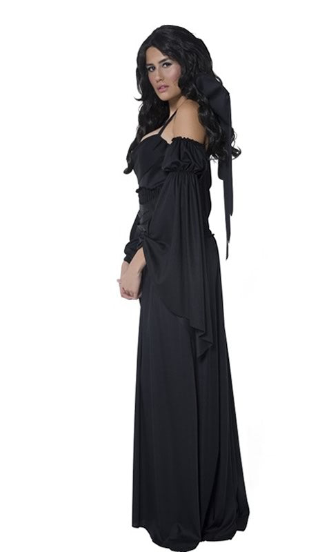 Side of black angel dress with wings and sleeves