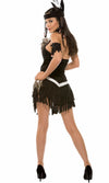 Back of short black Native Indian dress with headband, tomahawk and arm cuff