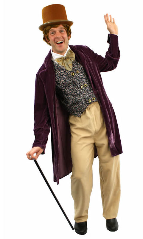 Willy Wonka costume with coat, hat, pants, vest and attached tie