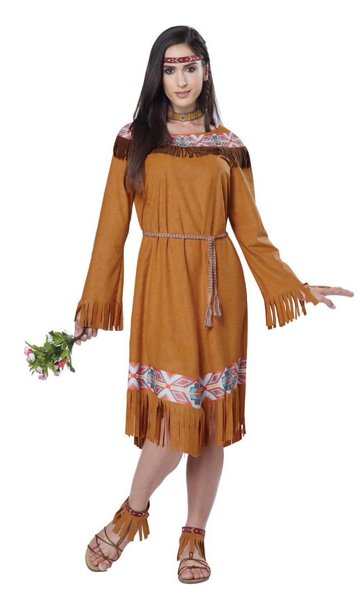 Brown Native Indian dress with choker, headband and belt