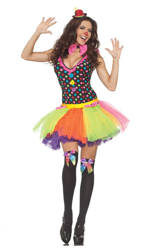 Clown romper with tutu skirt and pink bow tie