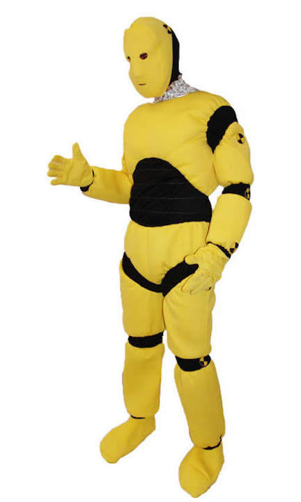 Yellow crash test dummy costume with mask