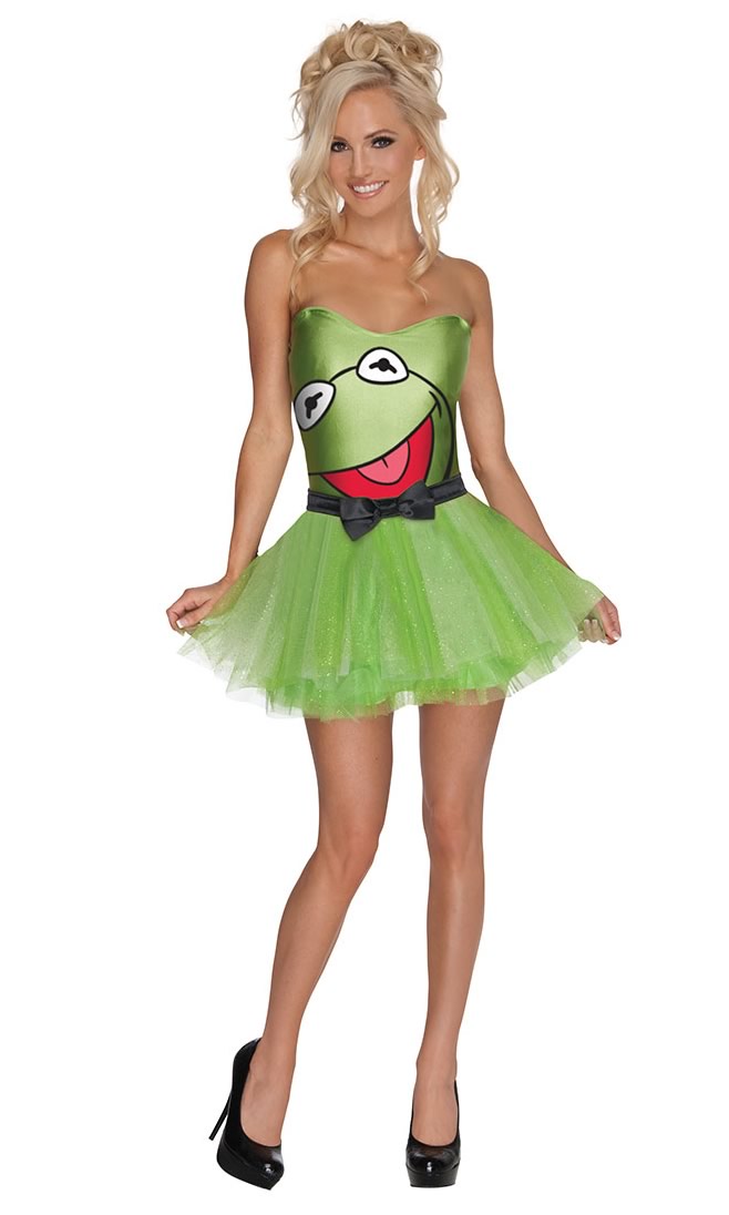 Short Kermit muppet tutu dress with belt and Kermit face print