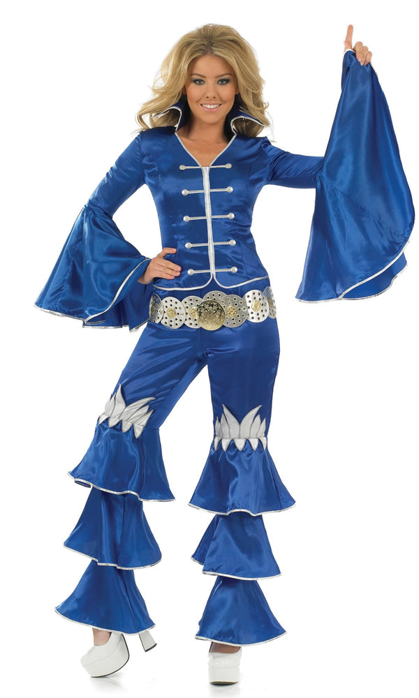 Blue dancing queen costume top, pants and belt