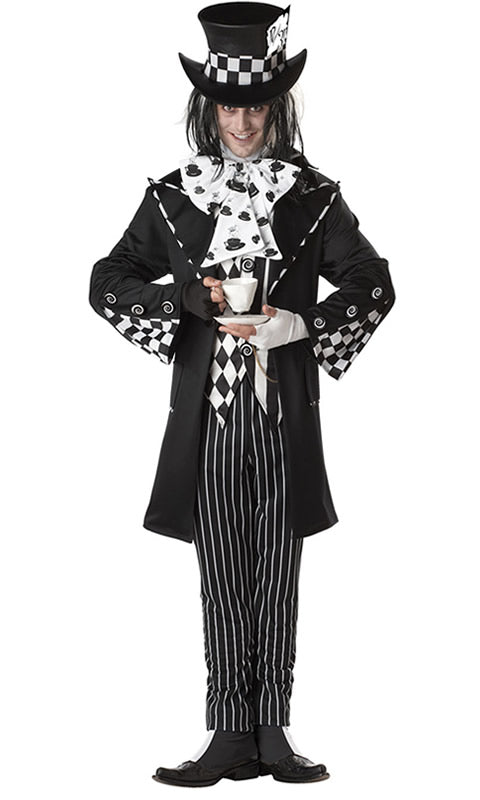 Dark Mad Hatter costume in black & white, with hat
