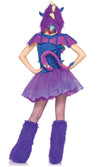 Back of purple tutu dragon dress with hood, tail and wings