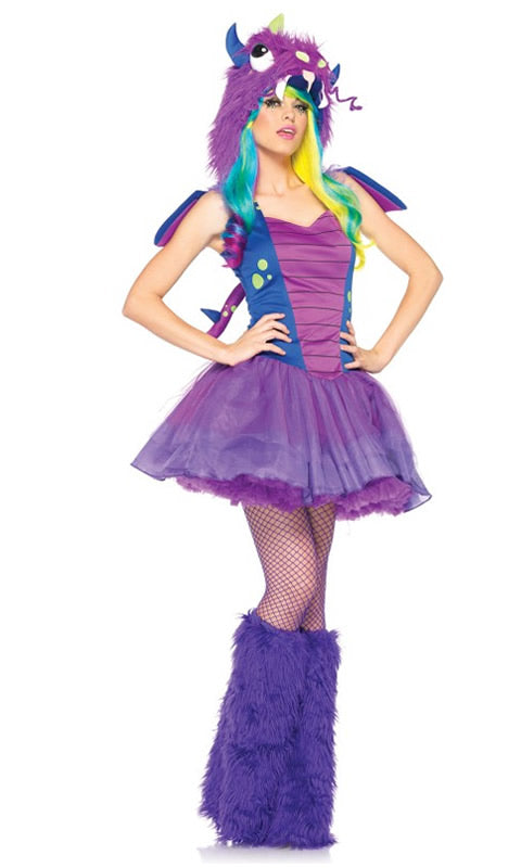 Purple tutu dragon dress with hood, tail and wings