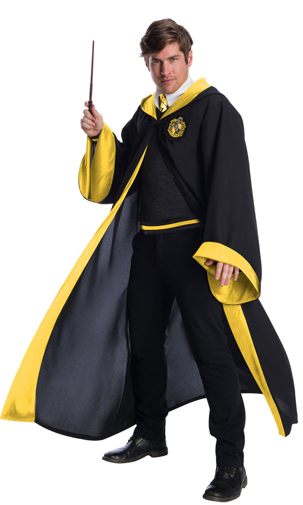 Yellow and black Hufflepuff robe with sweater and tie