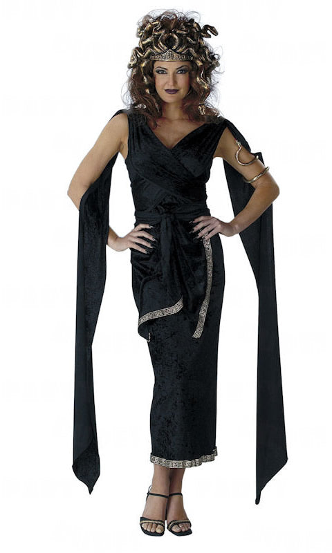 Medusa costume with attached drapes and snake headpiece with armband 