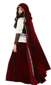 Side view of Red Riding Hood deluxe costume with shirt, vest and hooded cape