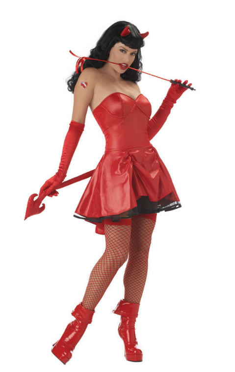 Bettie Page short devil dress with horns and devil tail