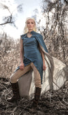 Blue Daenerys Game of Thrones costume with wig, in forest