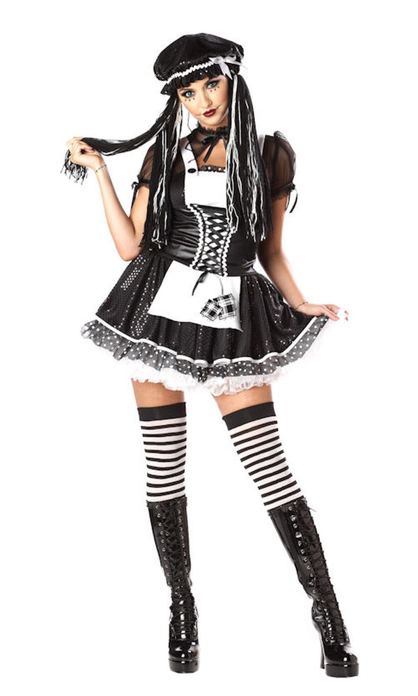 Short black and white dreadful doll costume
