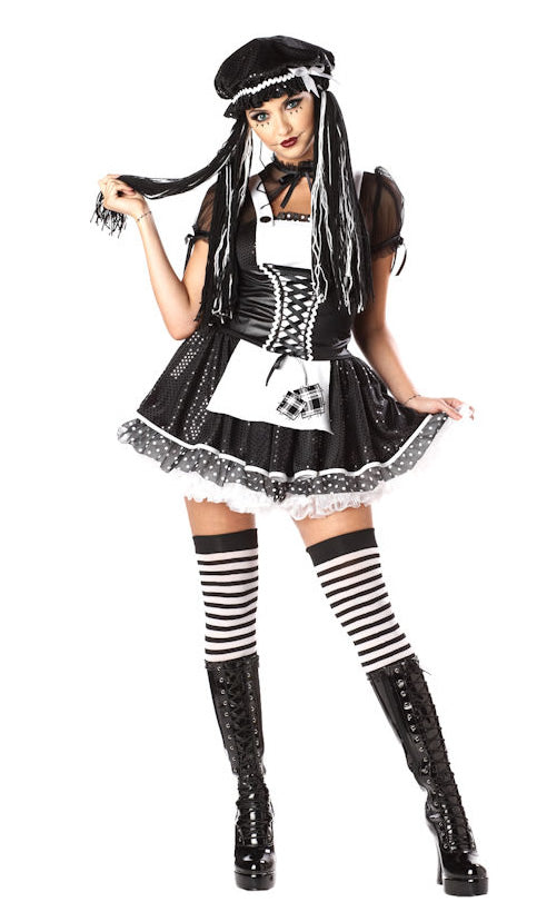 Short black and white dreadful doll costume
