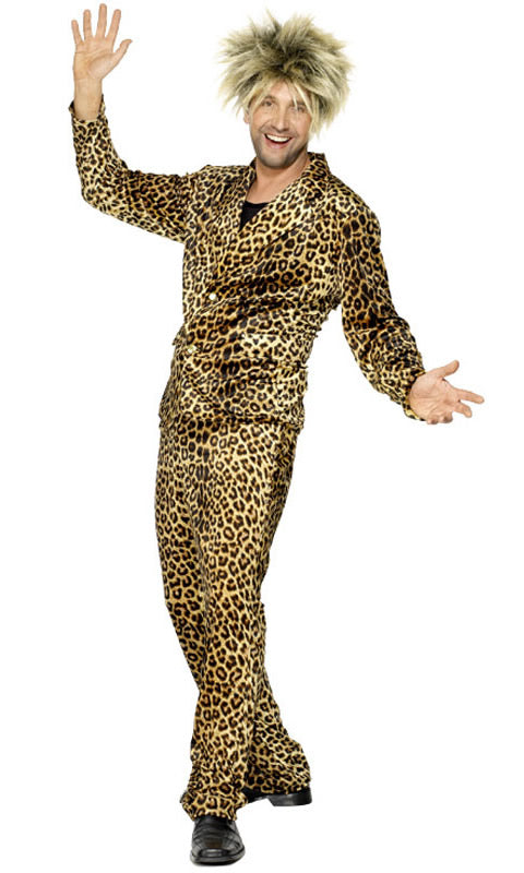 Gold and black leopard print Rod Stewart costume pants and top