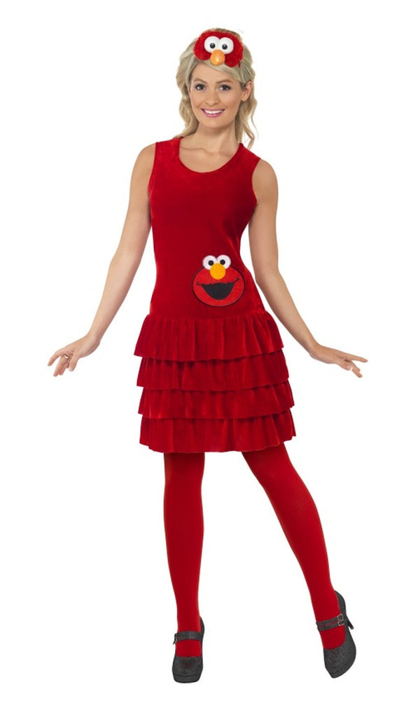 Red Elmo dress with elmo face and headband