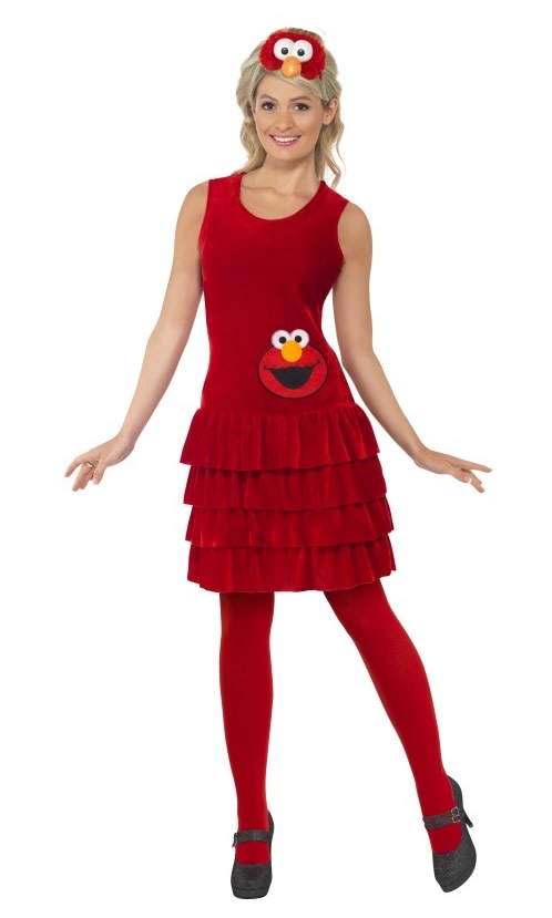 Red Elmo dress with elmo face and headband