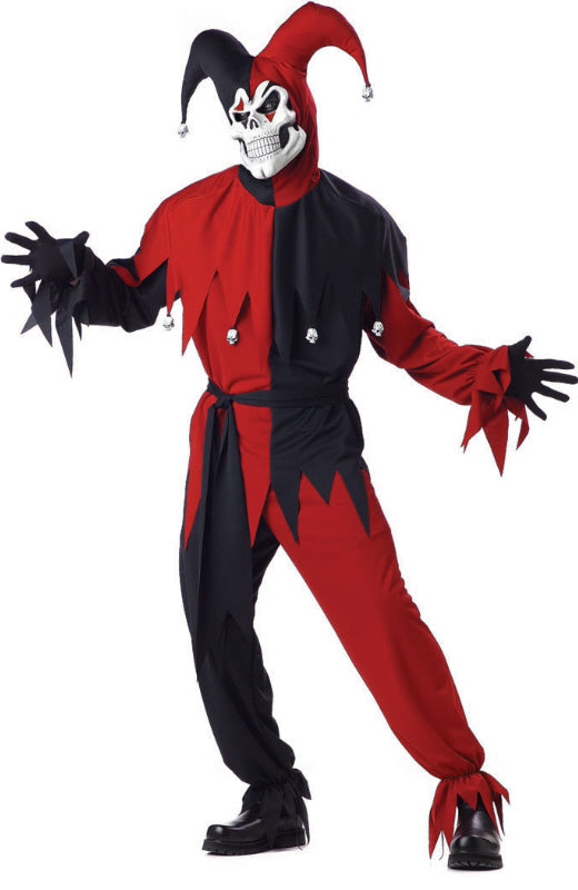 Red & black evil jester costume with mask