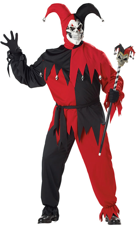 Plus size red & black evil jester costume with mask