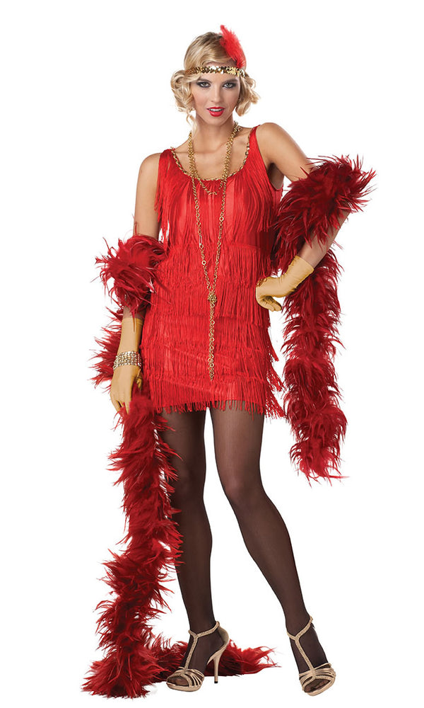 Short red 20s flapper costume with headband