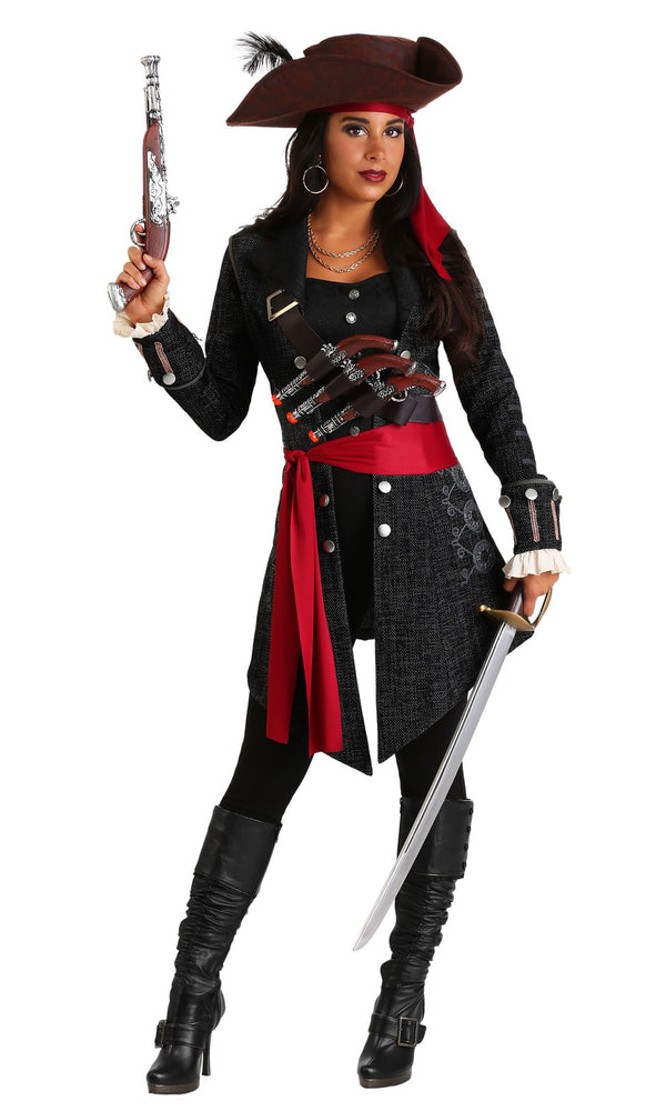 Woman's pirate costume with hat, waist sash and shoulder belt