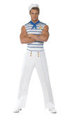 Men's French sailor costume white pants, with sleeveless blue striped top and blue neck scarf