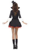Back of short black and red vampire dress with collar