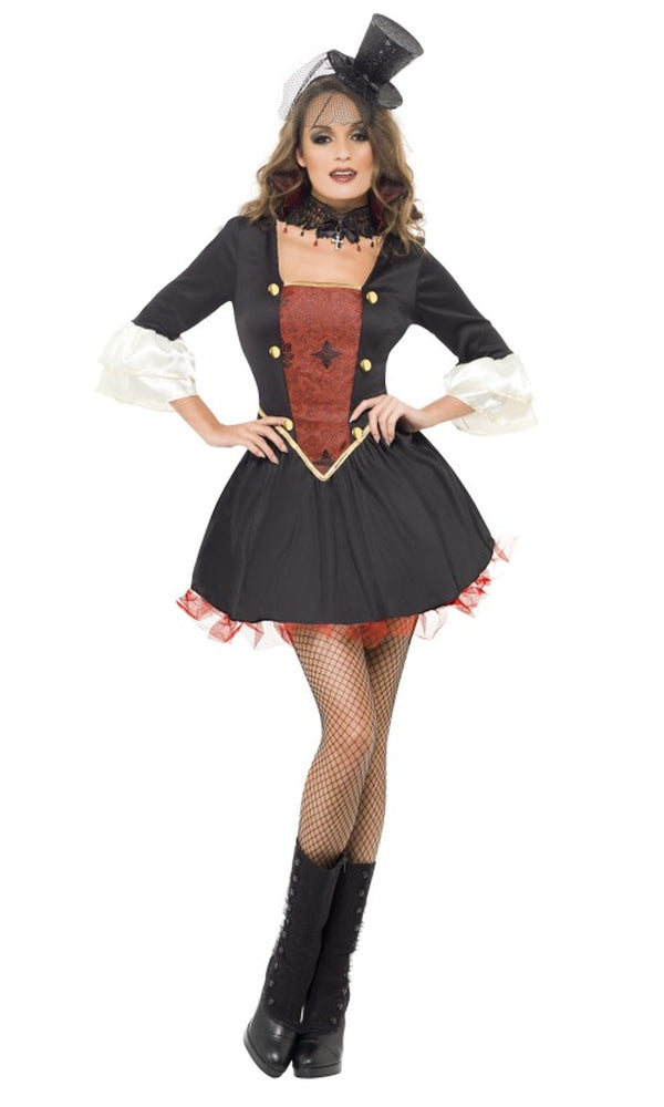 Short black and red vampire dress with collar