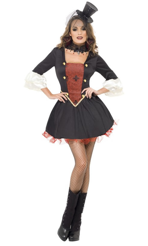 Short black and red vampire dress with collar