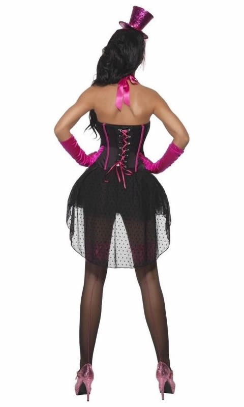 Back of black and pink burlesque corset dress