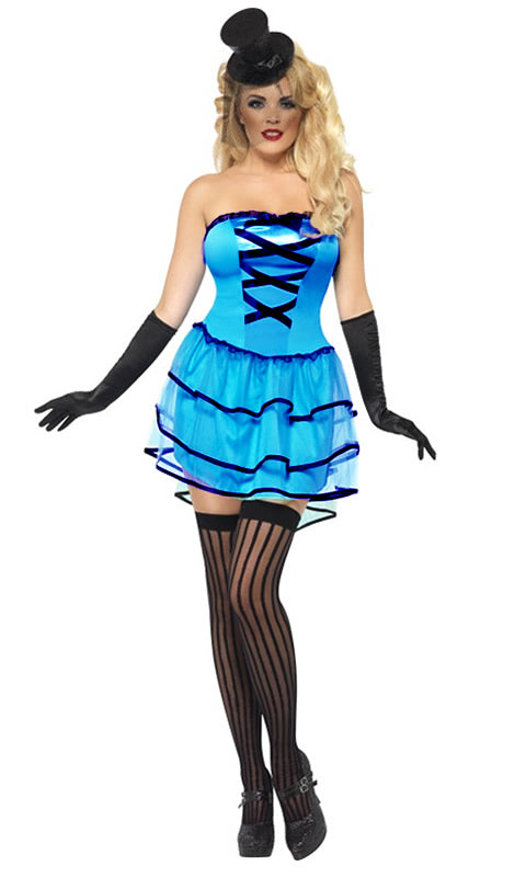 Blue burlesque strapless top and petticoat skirt