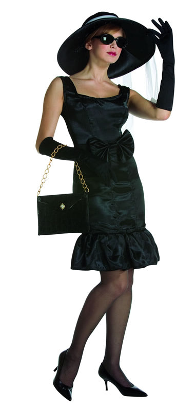 Black Breakfast at Tiffanys Audrey Hepburn dress with gloves, hat and belt