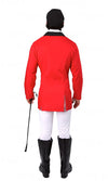 Back of fox hunter costume with red jacket, white trousers, boot tops and hat