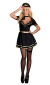 Woman's French pilot costume with hat in black and gold, with Eiffel Tower garter