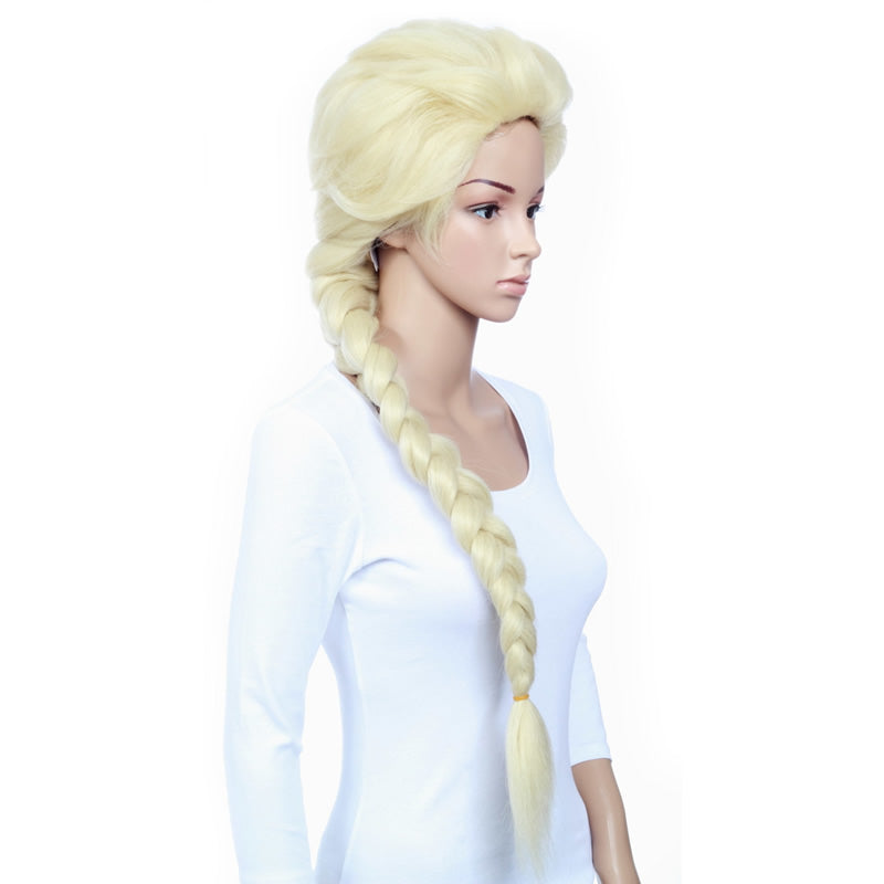 Side of long blonde Elsa from Frozen wig with plait