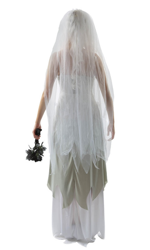 Back of Halloween bride costume with veil