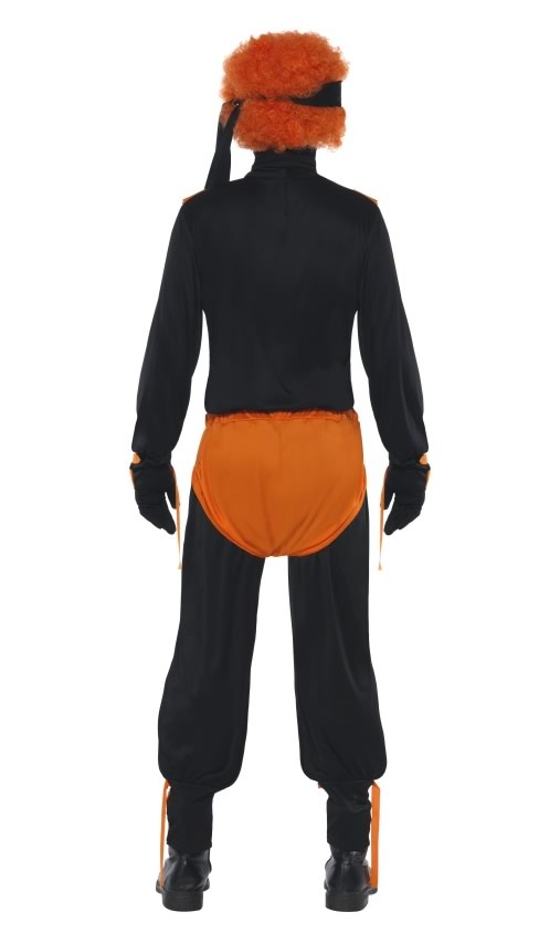Back of ginger ninja super hero costume with orange wig, mask, gloves and headband