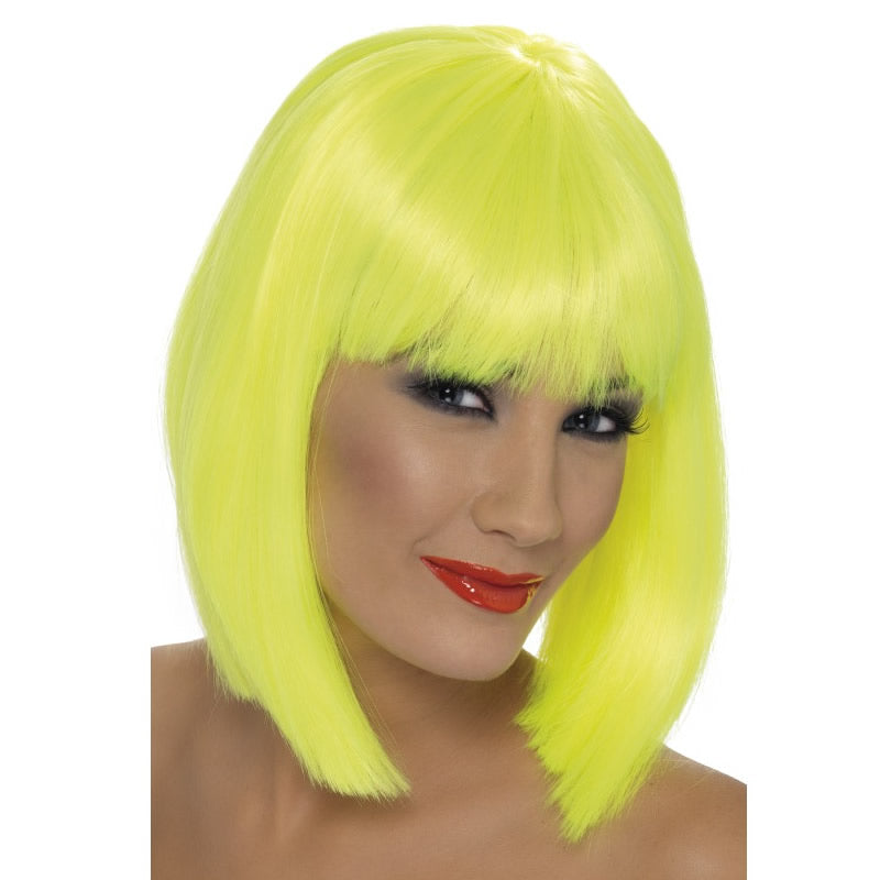 Short and blunt neon yellow 80s wig