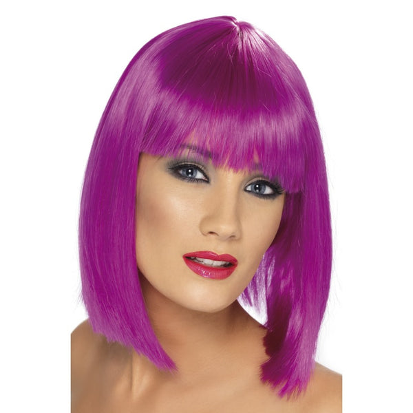 Short and blunt neon purple 80s wig